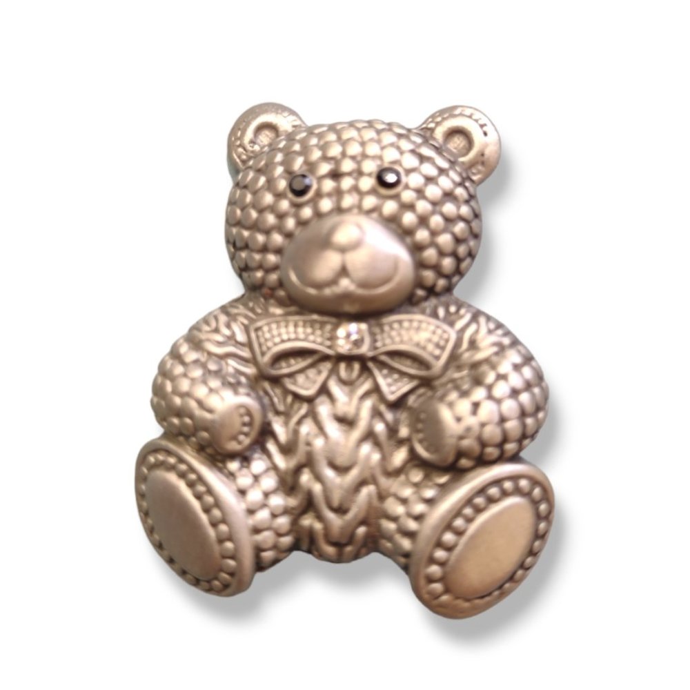 REM jewelry vintage teddy bear brooch aged silver colorway